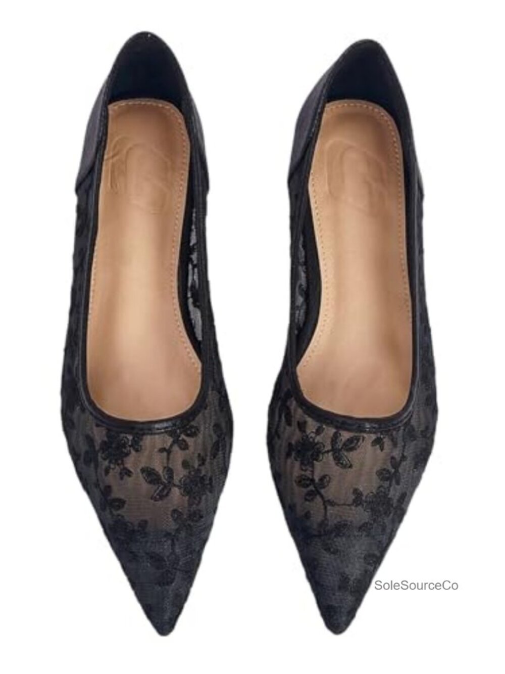 Women's Pointed Toe Floral Lace Mesh Slip On Comfort Flats